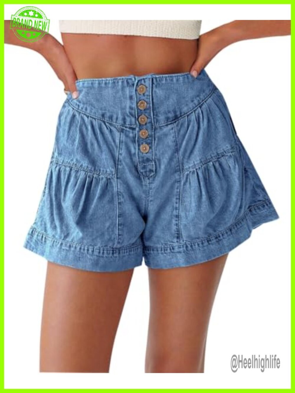 Cicy Bell Women's Flowy High Waisted Wide Leg Button Up Denim Skort Shorts